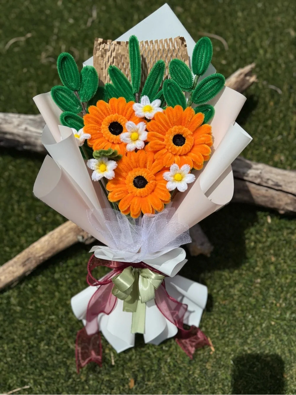 Handmade Orange Gerbera & White Daisy Holiday Garland Bouquet
